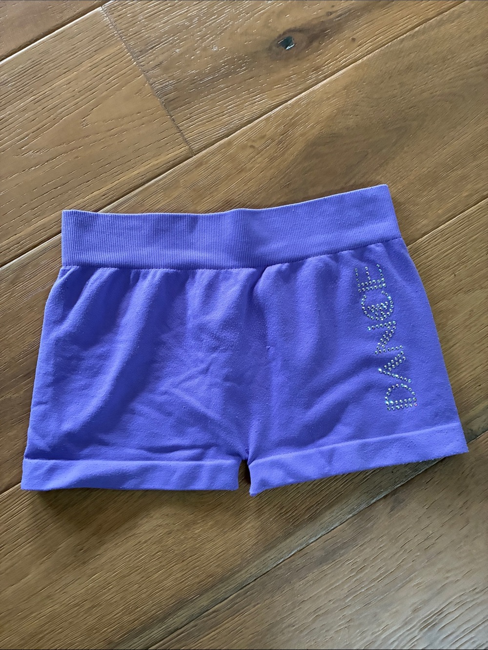 Purple Girls' Stretch Shorts with Rhinestone Logo